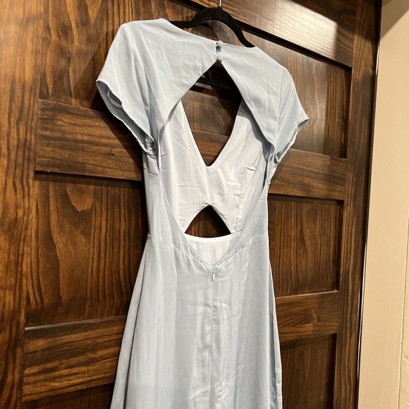 Super Down Dress Women Extra Small Light Baby Blue Long Maxi Cut Out Cap Sleeve - Picture 5 of 11